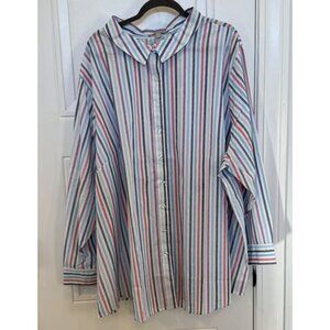 NWOT Woman Within 4xl Button Down Blouse White w/ Multi-Color Stripes Workwear